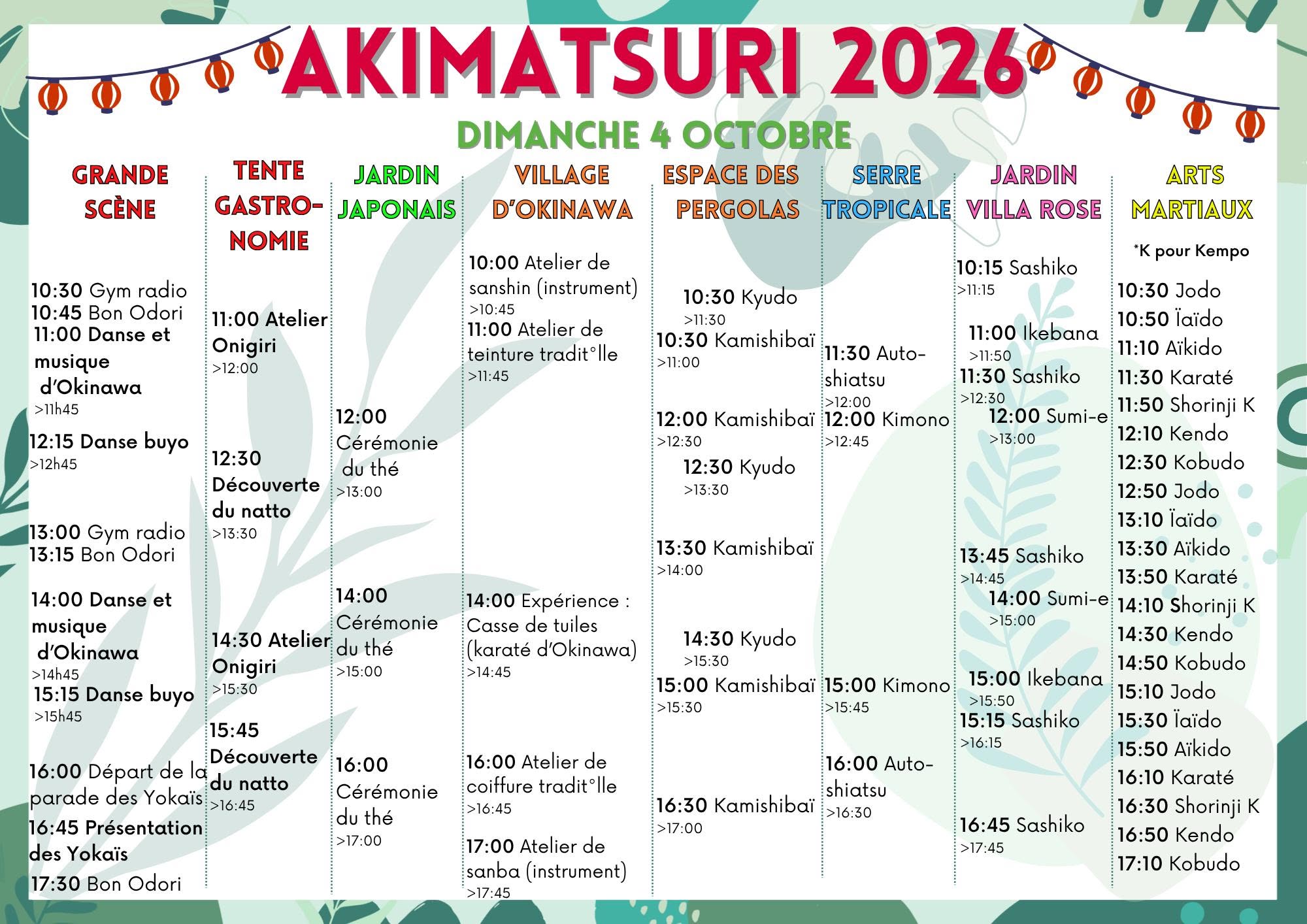 Programme d'Akimatsuri, fête de l'Automne 