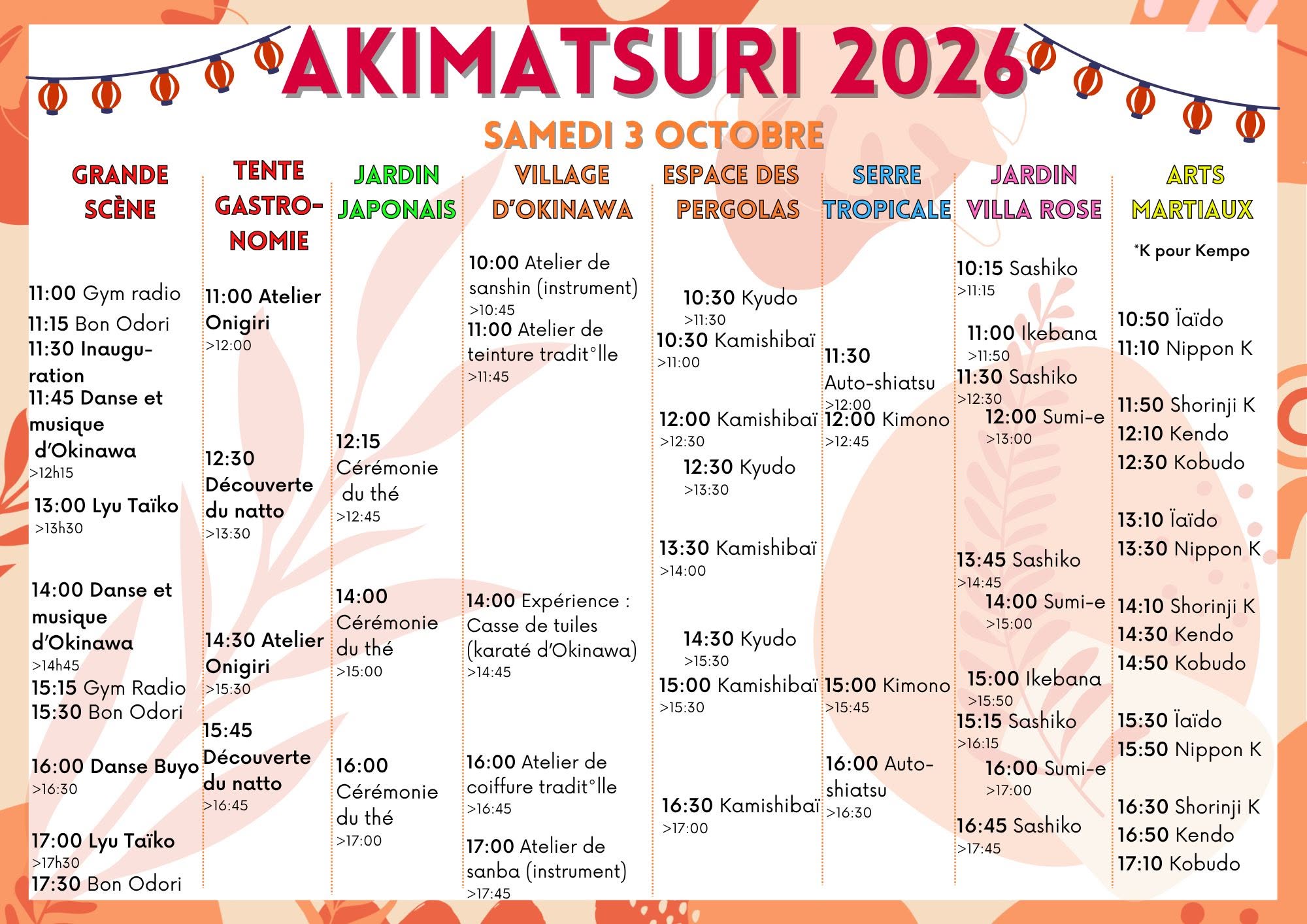 Programme d'Akimatsuri, fête de l'Automne 